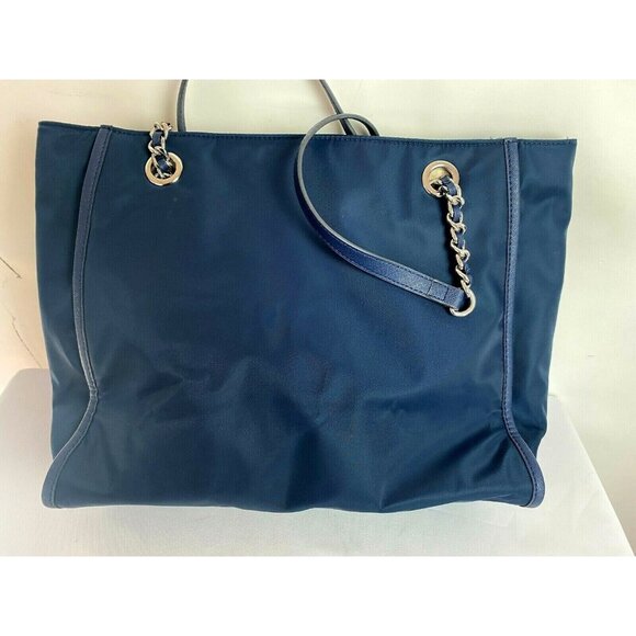 Karl Lagerfeld Paris Large Navy Blue Nylon Tote Chain Handles Shoulder Bag - Picture 8 of 12